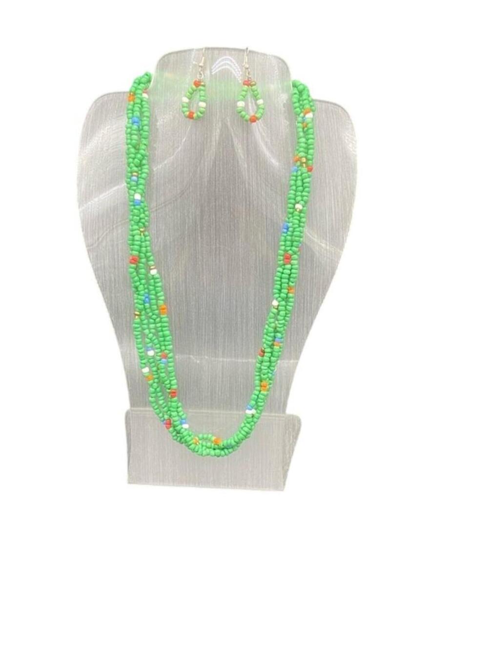Green Maasai Multi Strand Beaded Necklace Standard Length African Jewelry-New